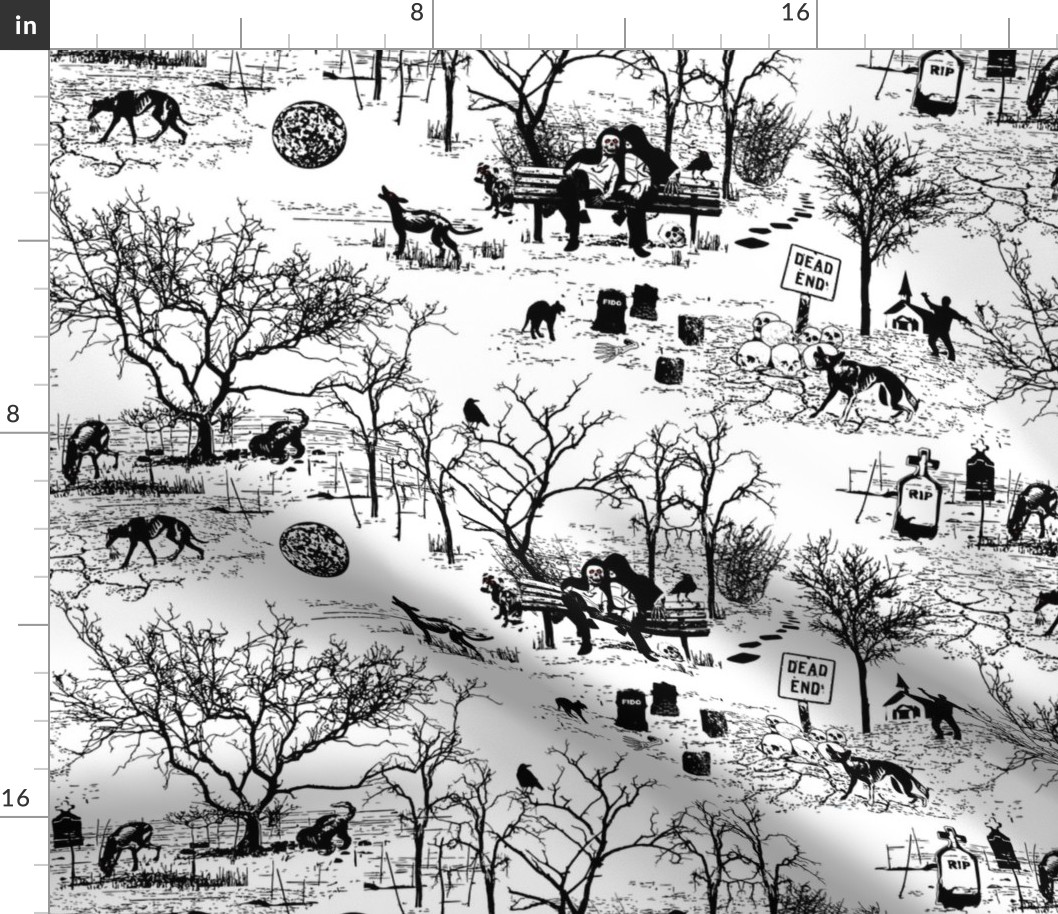 Zombie Dog Park Toile de Jouy in Black and White
