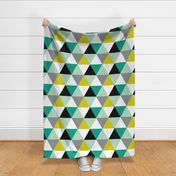 Shades of Teal Triangle Cheater Quilt - Triangle Baby Blanket