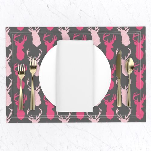 Stag Head Stagger Pinks on Grey