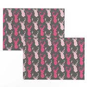 Stag Head Stagger Pinks on Grey