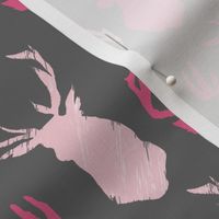 Stag Head Stagger Pinks on Grey