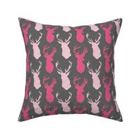 Stag Head Stagger Pinks on Grey