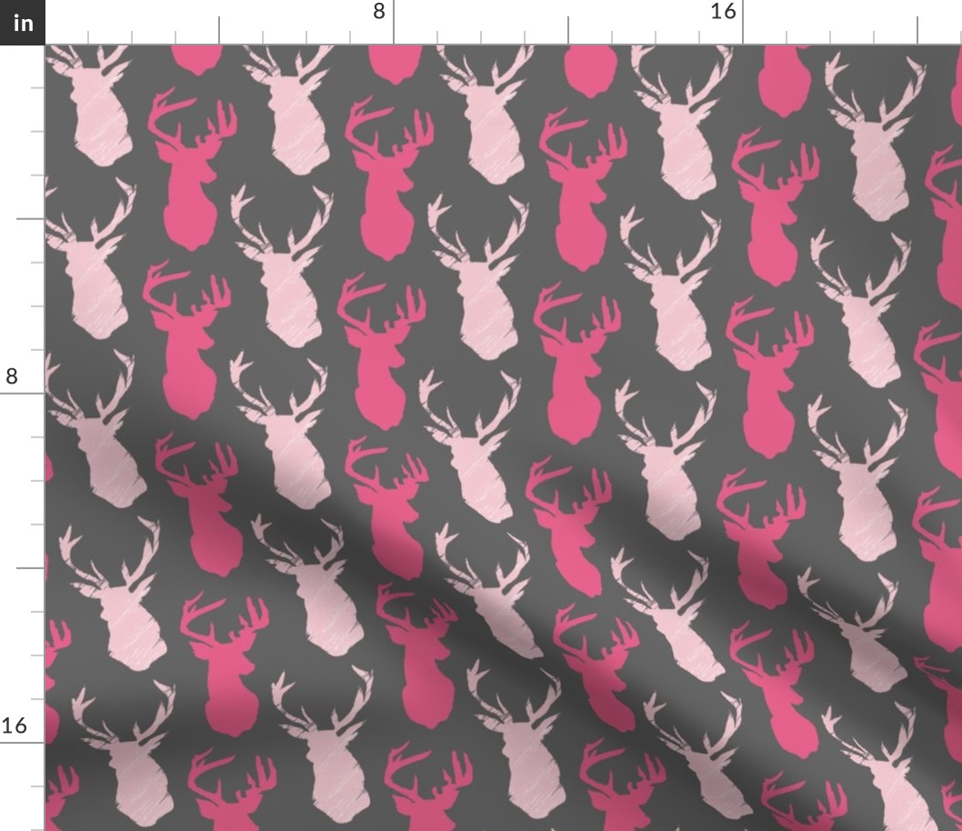 Stag Head Stagger Pinks on Grey