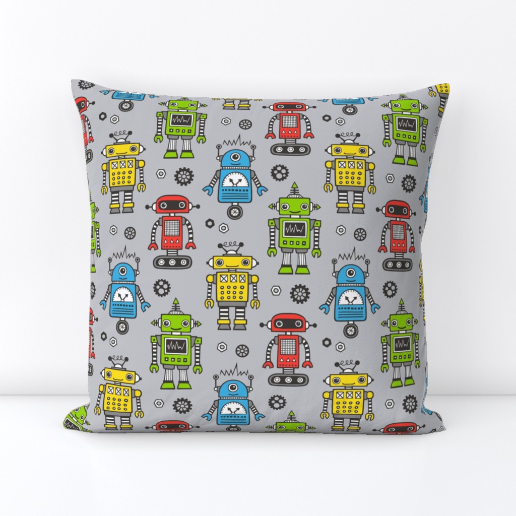 Cute Robots on Gray