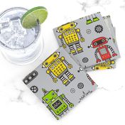 Cute Robots on Gray