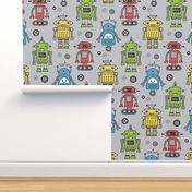 Cute Robots on Gray