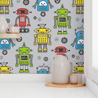 Cute Robots on Gray