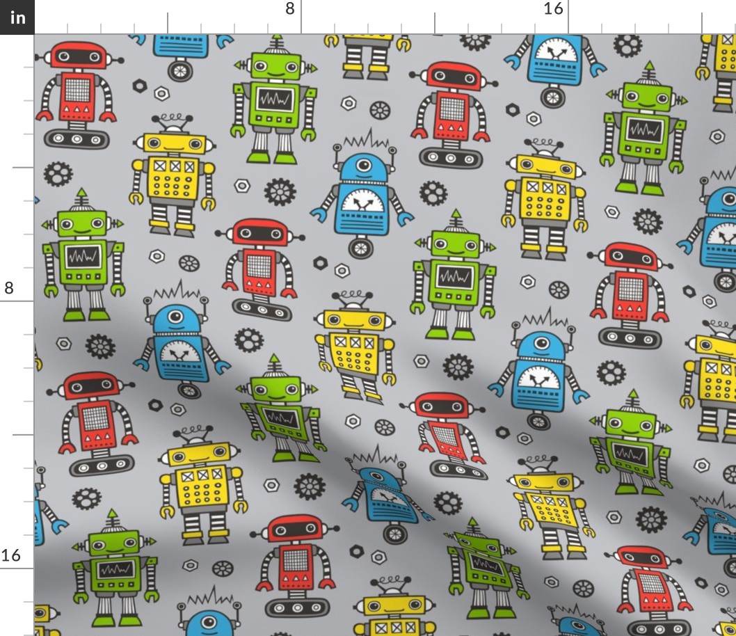 Cute Robots on Gray