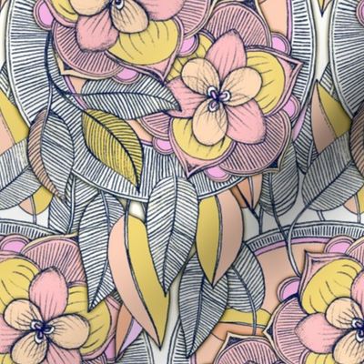 Pink and Peach Linework Floral Pattern