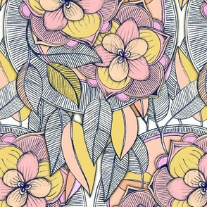 Pink and Peach Linework Floral Pattern