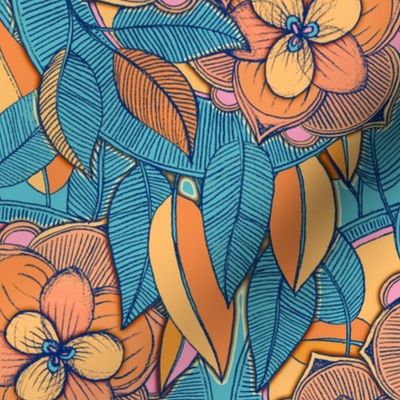 Tangerine and Teal Magnolia Doodle