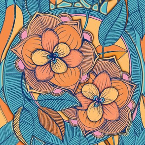 Tangerine and Teal Magnolia Doodle