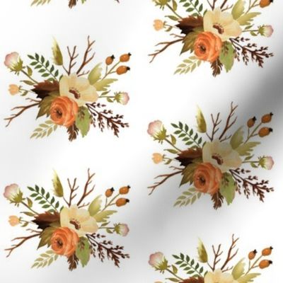 Autumn Floral Posy on White, 4 inch scale