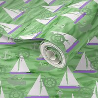 Sailboats, Whales & Waves in Green and Purple