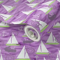 Sailboats, Whales in Purples & Greens