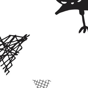 Cute scandinavian black and white blackbird birds illustration print and geometric details XL