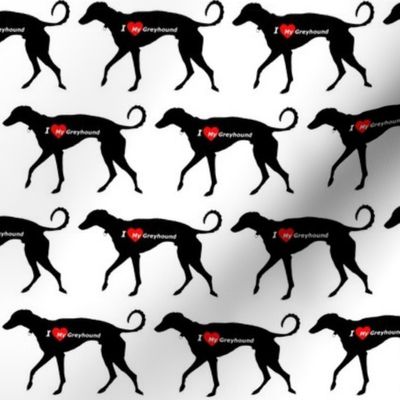 I Love My Greyhound Black White Red Heart