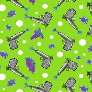 water pistols and butterflies dots green white gray