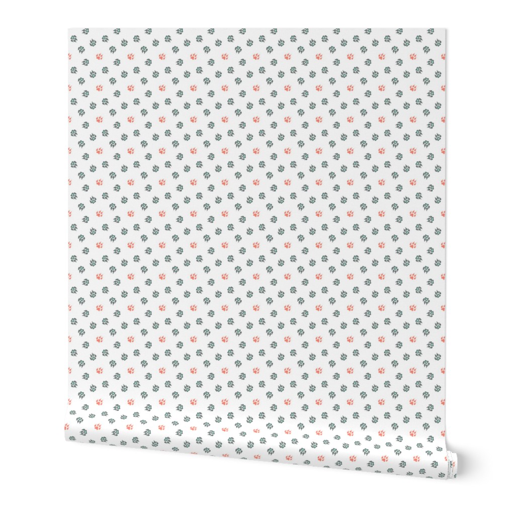Trotting paw prints - white coral and mint