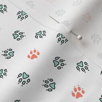 Trotting paw prints - white coral and mint