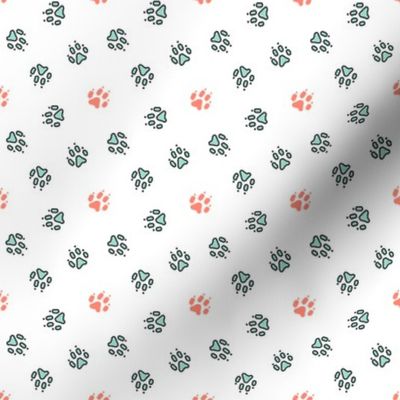 Trotting paw prints - white coral and mint