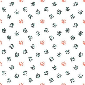 Trotting paw prints - white coral and mint