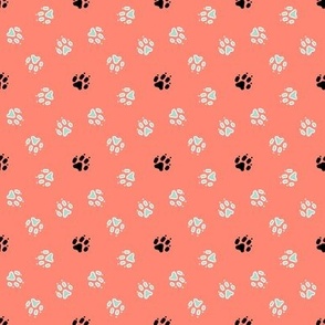 Trotting paw prints - mint on coral