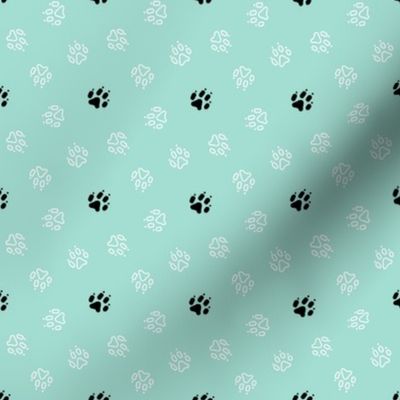 Trotting paw prints - white on mint with black