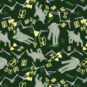 Yellow Chalk and Paper Goats - Dark Green with White