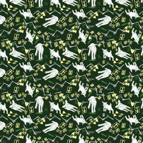 Yellow Chalk and White Paper Goats - Dark Green