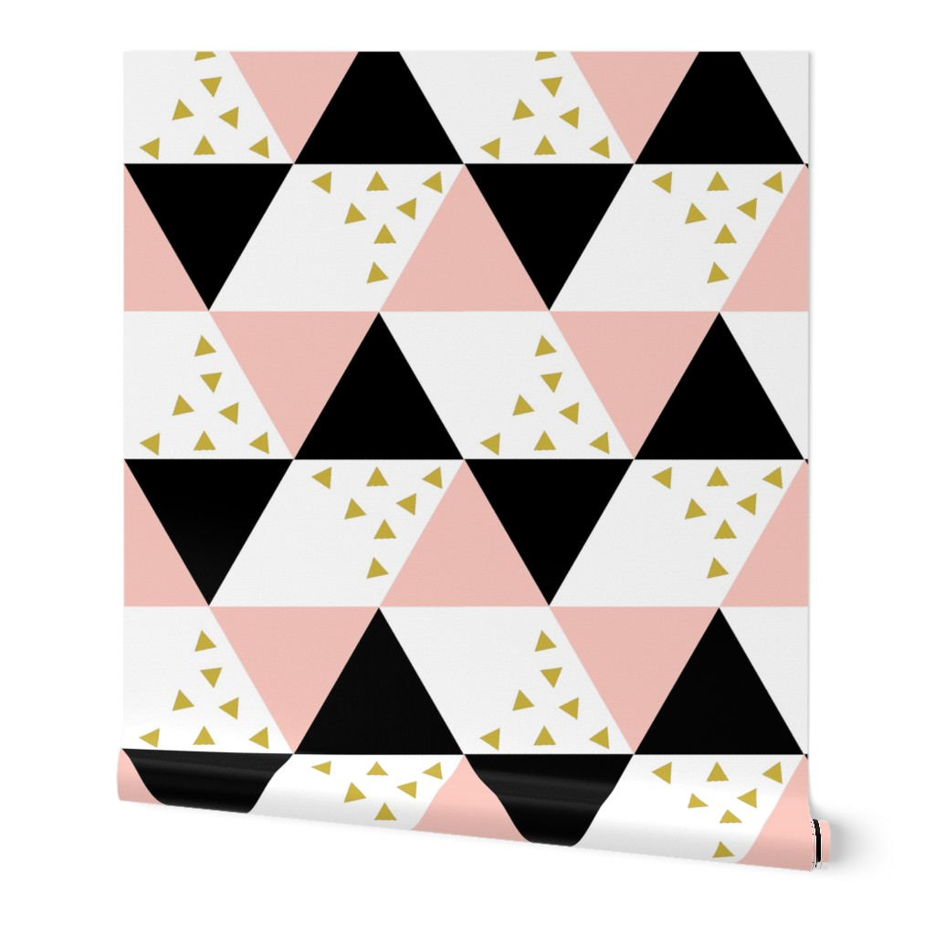 Blush Black Gold Triangle Cheater Quilt - Triangle Baby Blanket