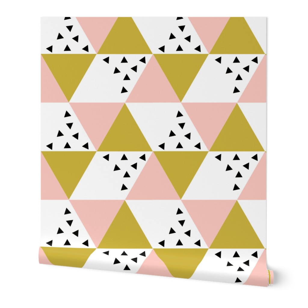 Pink gold black triangle cheater quilt - baby blanket