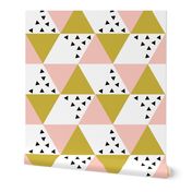 Pink gold black triangle cheater quilt - baby blanket