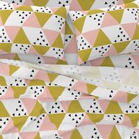 Pink gold black triangle cheater quilt - baby blanket