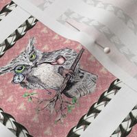 Mini Owl  on Rose in Beak Border