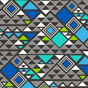 Squares&Triangles Black Background in Blue