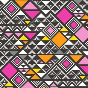 Squares&Triangles Black Background in Pink