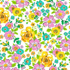 Ditsy Flowers Floral Yellow,Pink