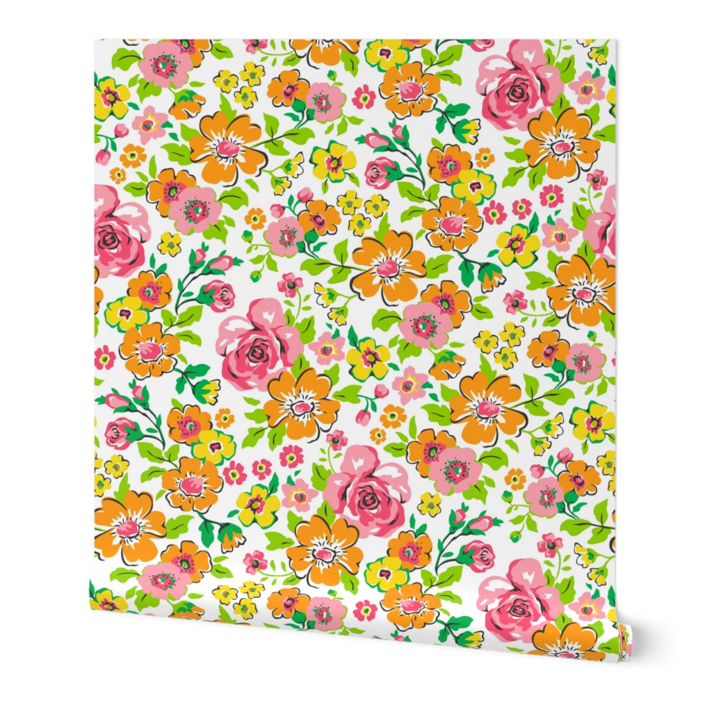 Ditsy Flowers Floral Pink,Orange