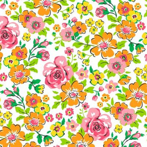 Ditsy Flowers Floral Pink,Orange