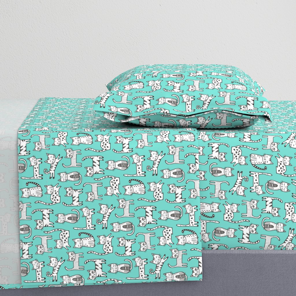 Cats with Stripes Mint Green