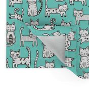 Cats with Stripes Mint Green