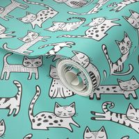 Cats with Stripes Mint Green