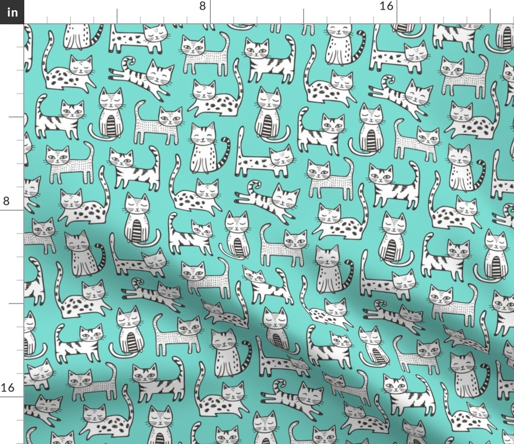 Cats with Stripes Mint Green