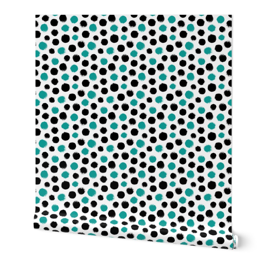 Grunge Polka Dot in Turquoise and Black