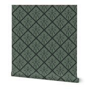 Formal charcoal hop diamonds on a dark green BG