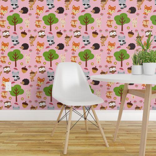 Wallpaper Pink Woodland Fabric