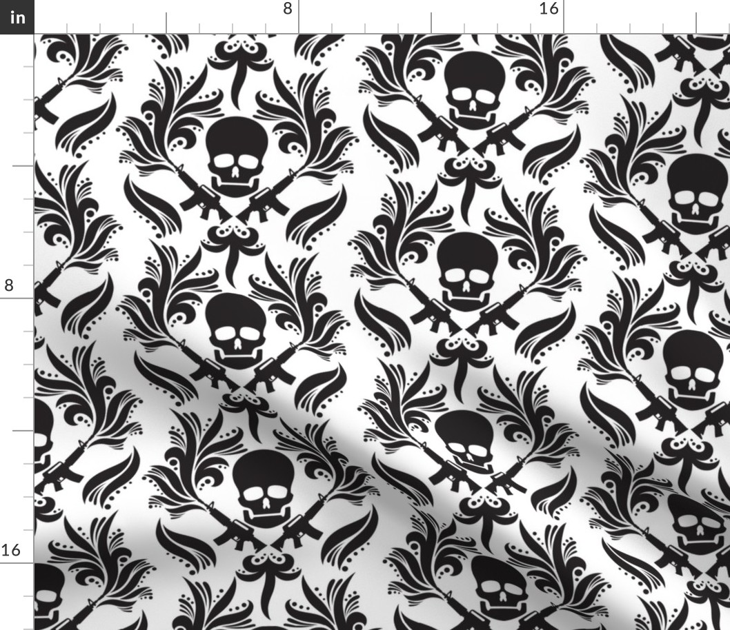 Black and white damask-skulls