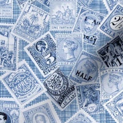 Late 19th Century Stamps ~ Blue and White Linen Luxe 