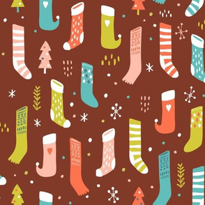 Colorful Christmas Stockings in Brown